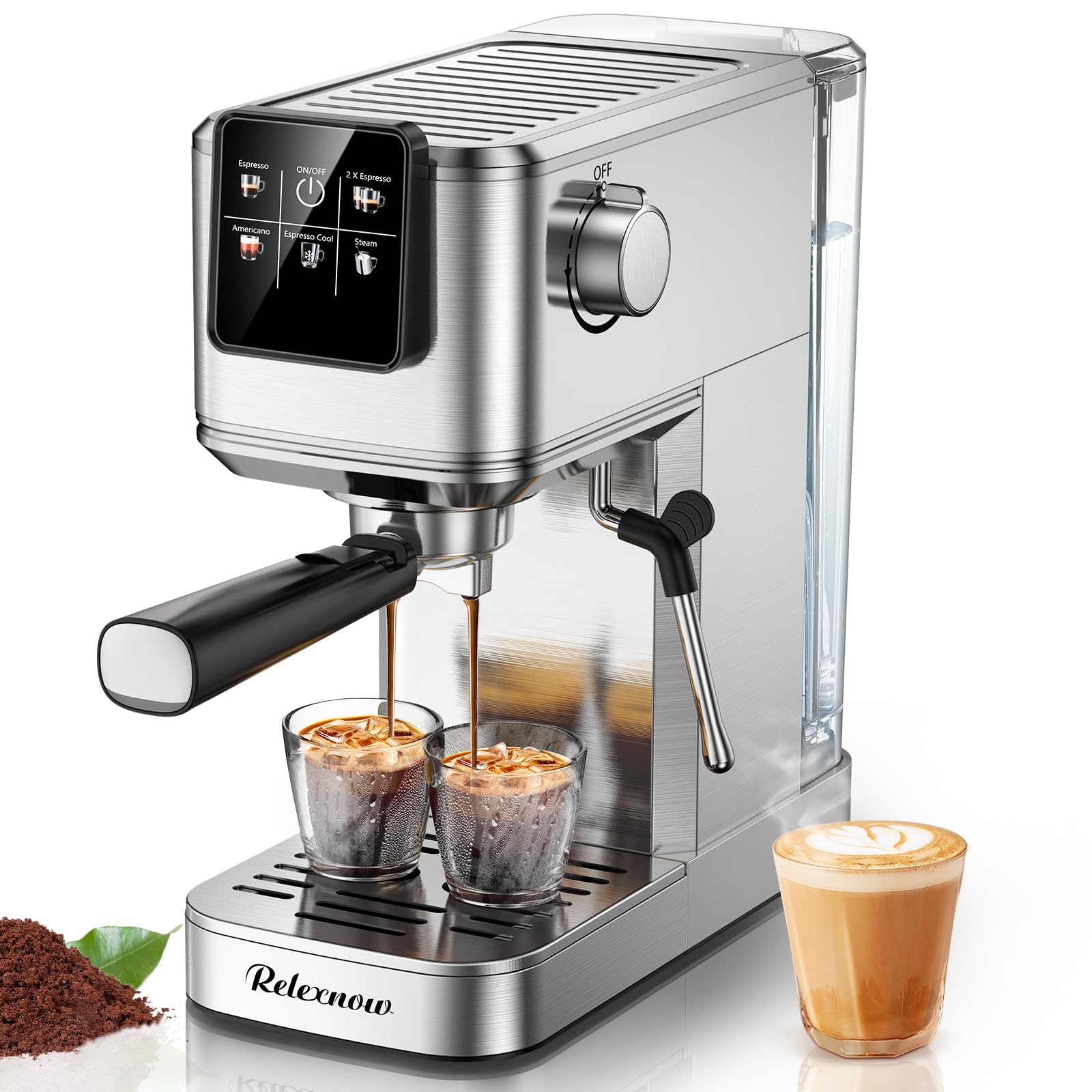 espresso machine, 20 bar professional espresso coffee maker with milk frother steam wand, hot & iced coffee machine, compact stainless steel coffee machine for cappuccino,latte,cold brew