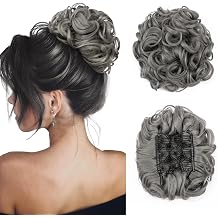 Benehair Messy Bun Hair Piece with Combs Clip in Bun Scrunchie Juva Bun Dish Fluffy Wavy Hair Updo Easy Stretch Big Chignon Short Ponytail Hairpiece for Women Gray 90g