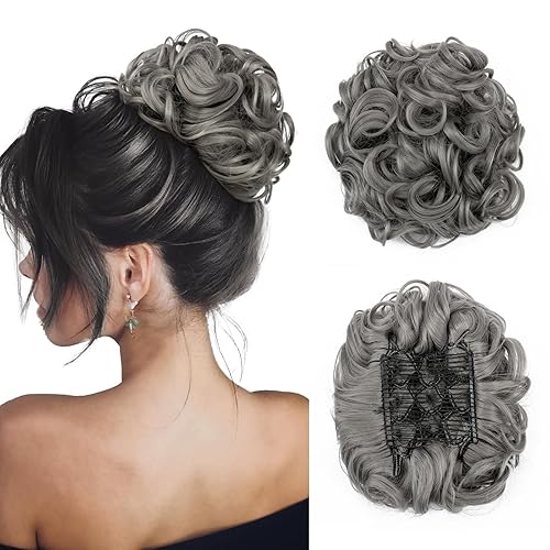 Benehair Moño desordenado con peines con clip en moño de Juva, moño de Juva, esponjoso, ondulado, fácil de estirar, moño grande, cola de caballo