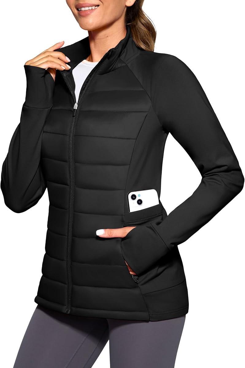 Chaquetas con forro polar para correr para mujer, 6 bolsillos, ligera, resistente al agua, para senderismo, viajes