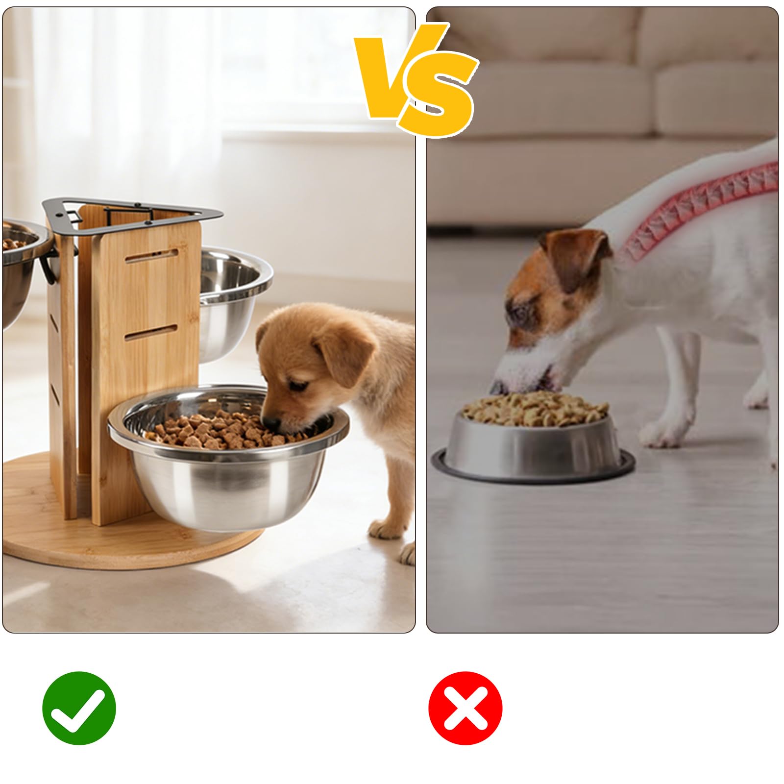 Comedero para perros elevado para perros, 3 cuencos de altura ajustable con 3 cuencos de acero inoxidable de 1400 ml y madera de tres lados elevados para perros, comedero para perros