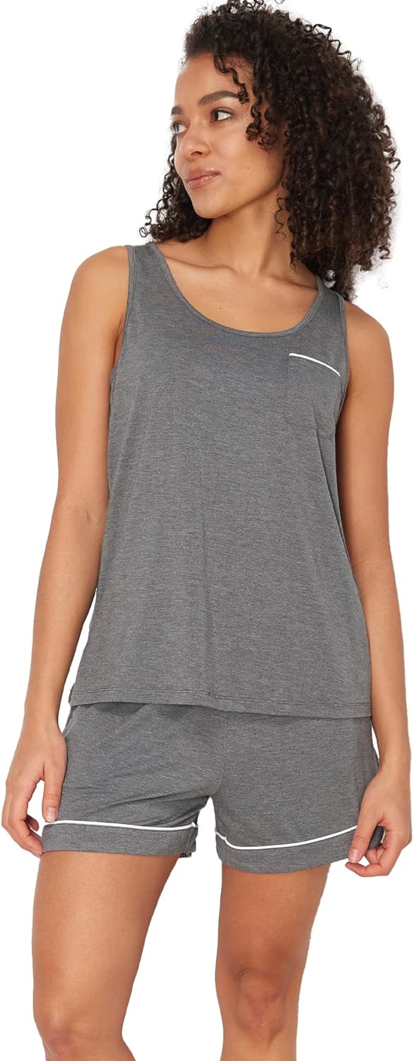 GYS Bamboo Viscose Women Pajama Sets Sleeveless Tank Top with Shorts Summer Lounge Sets