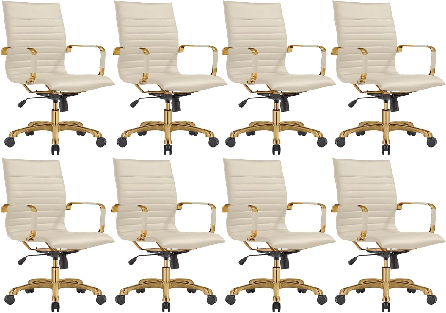 LeisureMod Harris Modern Ergonomic Executive Office Chair, High-Back Leather Conference Desk Chair with Adjustable Height, Tilt Control, 360° Swivel & Gold Frame for Home Office