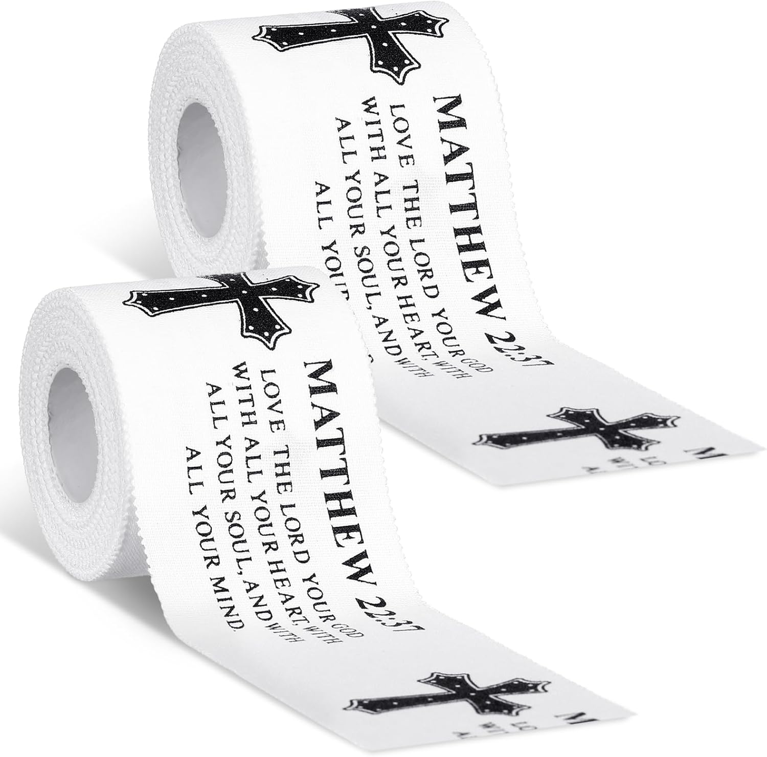 MiniInflat 2 Pcs Christian Cross Athletic Tape Sports Tape 2in x 23ft Religion Jesus Wrist Wrap for Soccer Football Baseball, Gift for Graduation Teacher Nurses Week Pentecost(White,Matthew 22:37)
