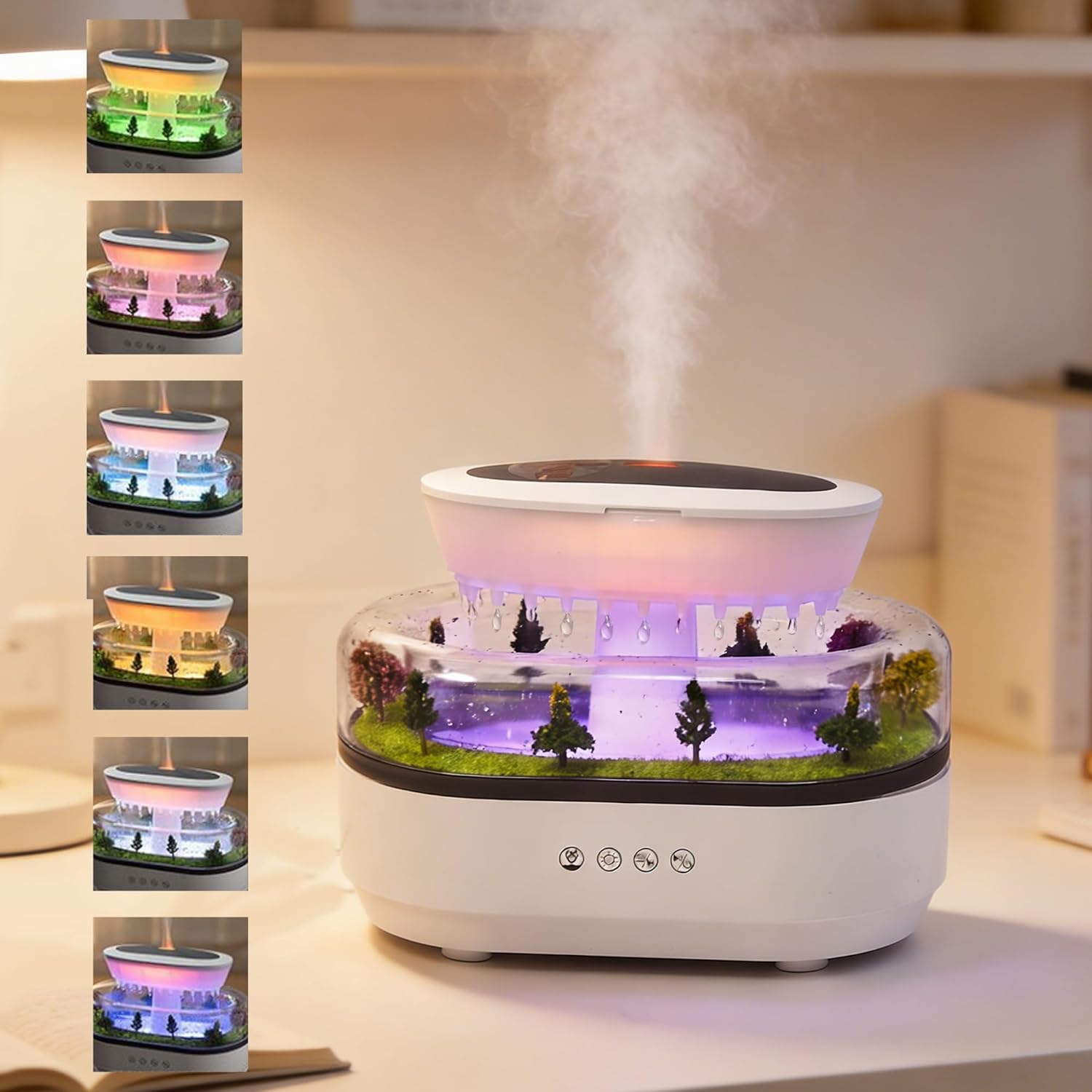 Difusor de Aromas Esenciales Nube Lluvia 7 Colores con Música y Paisaje