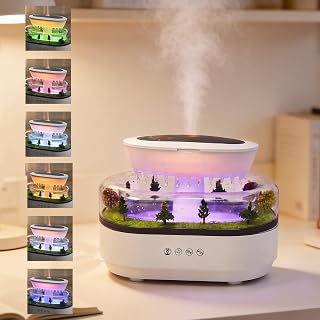 Rain Water Dripr Sounds Essential Oil Diffusers, 7 Colors Rainfall Cloud Humidifier, Silent Rain Lamp Timing Humidifiers with Drip Music Micro Landscape Ultrasonic Diffuser for Bedroom Office Hotel