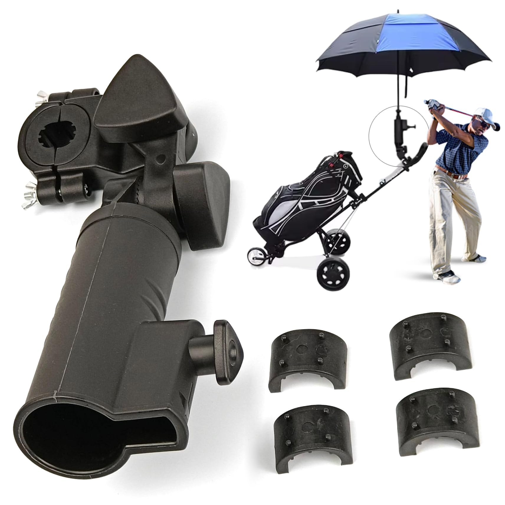 Dobufeet Golf Cart Umbrella Holder Secure Plastic Golf Cart Accessories with Clamp Windproof for Trolley Stroller Wheelchair
