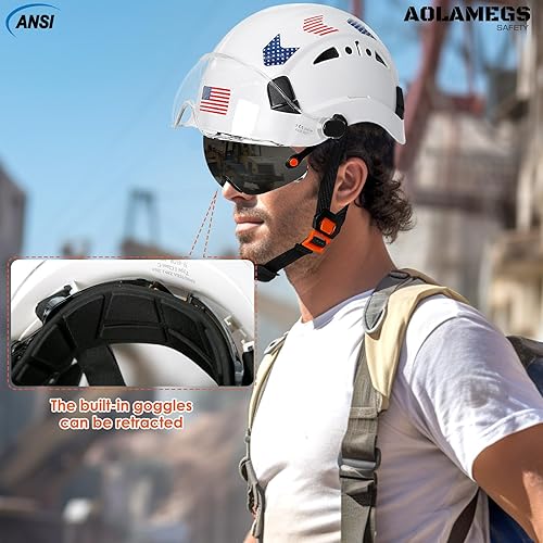 Miniatura 8 de Cascos De Construccion - Casco de construcción con visera doble aprobado por la OSHA - Casco duro ventilado con visera transparente y tintada, casco