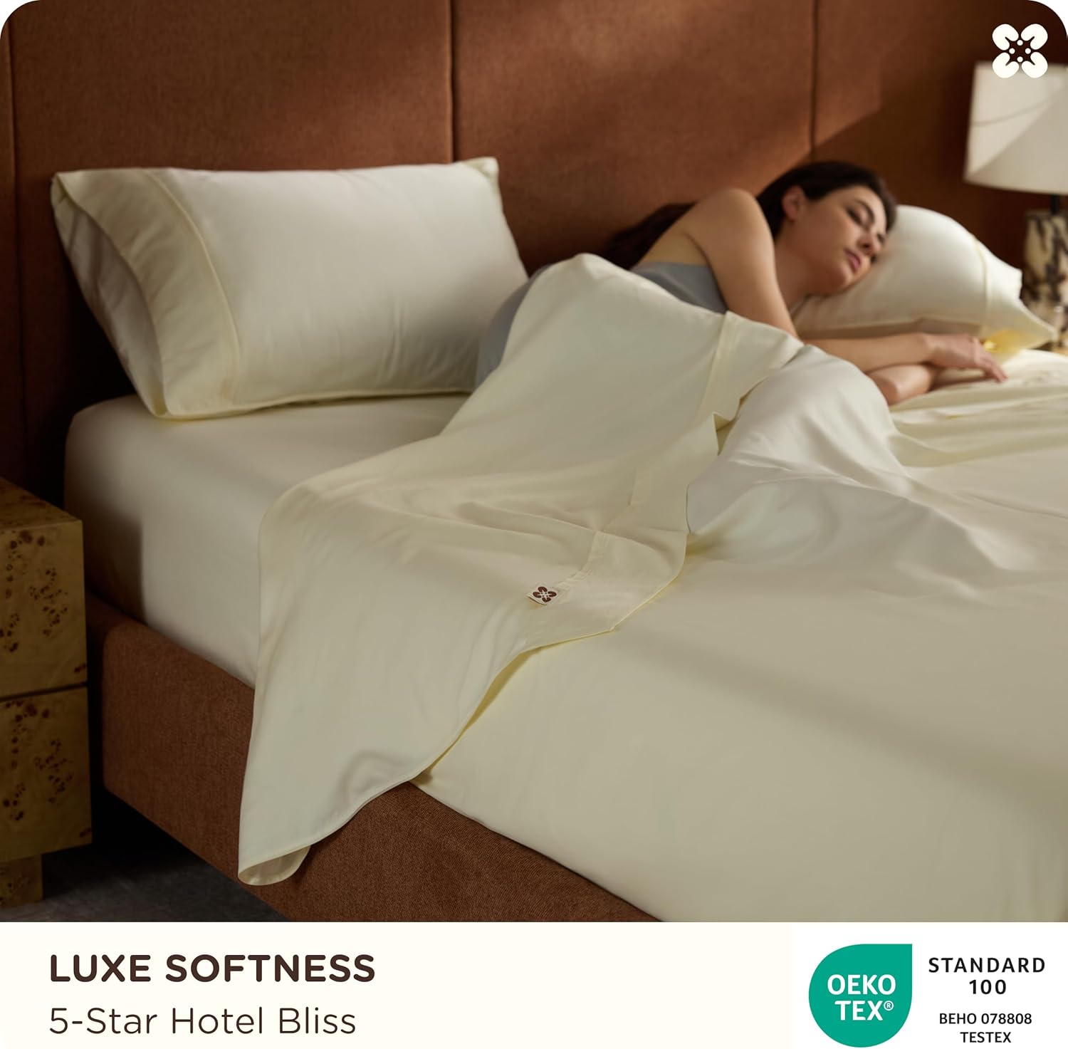 Bedsure 100% GIZA Egyptian Cotton Sheets - CEA Certified Queen Size Bed Set, Sateen Weave, Cool & Silky Soft, 16" Deep Pocket, 700 Thread Count Hotel Collection 100% Cotton Bedding Sheets(Ivory,Queen) - Image 4