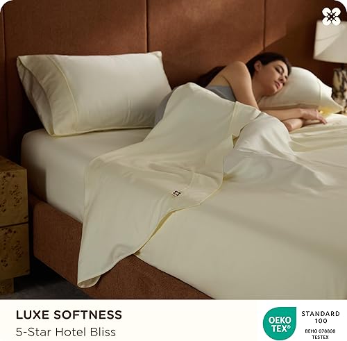 Miniatura 3 de Bedsure Sábanas 100% de algodón egipcio Giza, juego de ropa de cama tamaño King con certificación CEA, tejido satinado, frescas y suaves como la