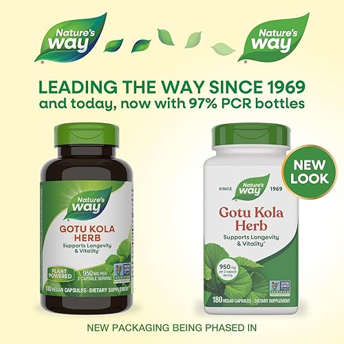 Miniatura 2 de Nature's Way Gotu Kola Herb, Supports Longevity and Vitality*, 950 mg per 2-Capsule Serving, Non-GMO Project Verified, 180 Capsules (Packaging May