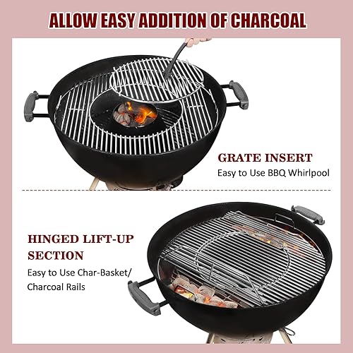 Miniatura 4 de Rejilla de cocina con bisagras de acero inoxidable, sistema de barbacoa gourmet para parrillas Weber de carbón de 22 pulgadas con elevador de