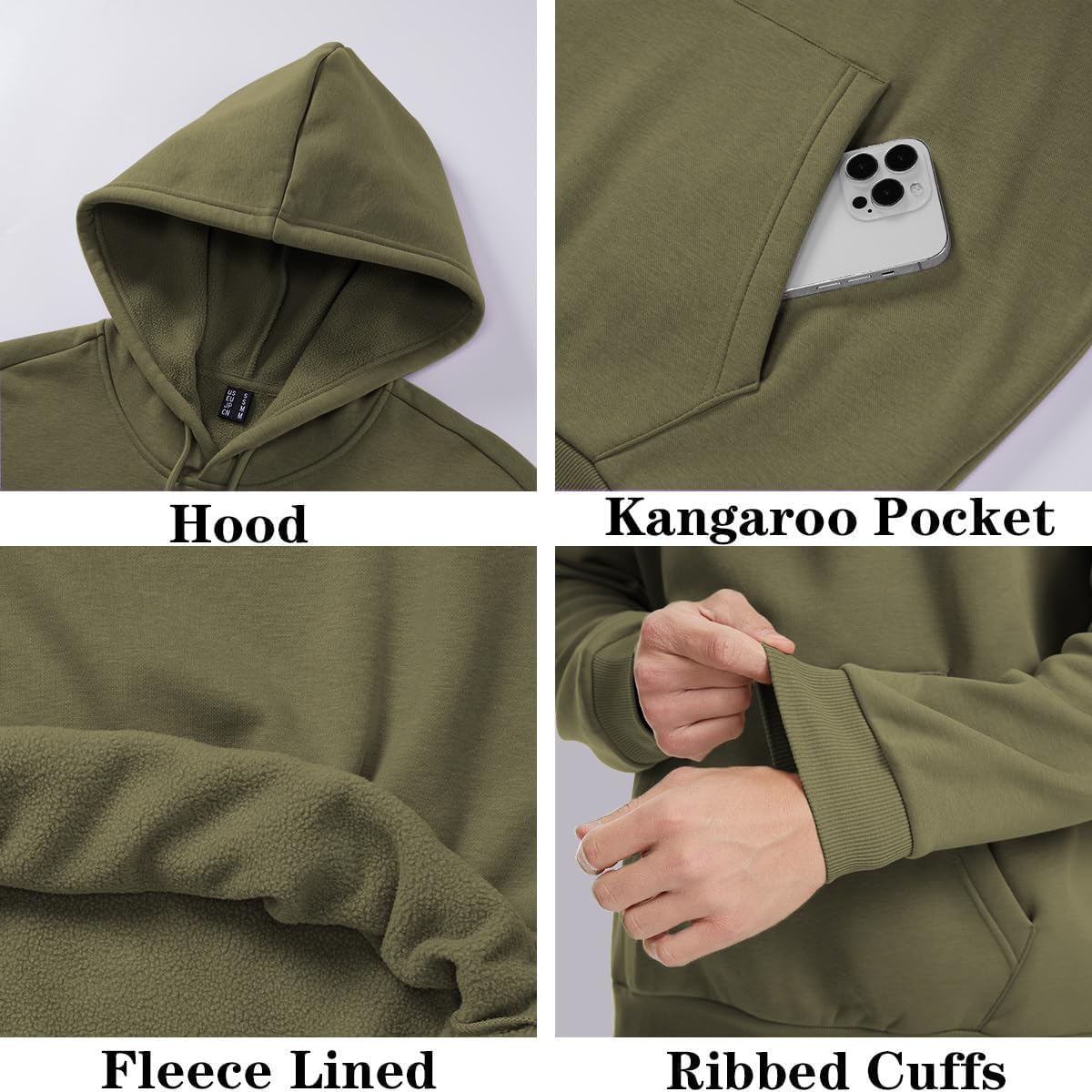 Men's Hoodie Pullover Fleece Lined Sweatshirts Lightweight Cotton Blend hoodies Loose Tops