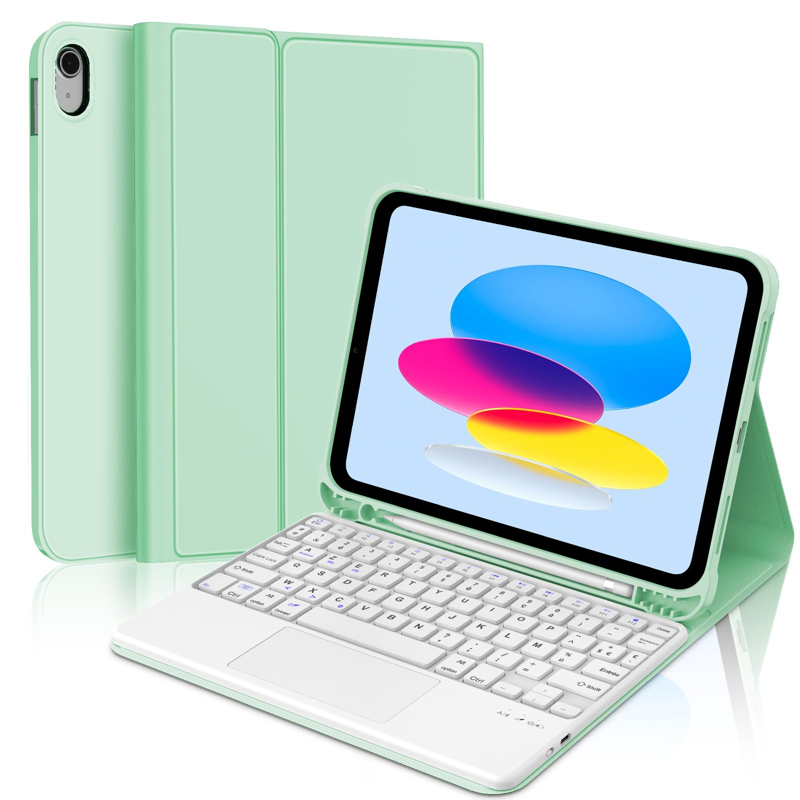 WINCHKING Clavier pour iPad 10 ème - Coque Clavier iPad 10eme Generation, Trackpad Multi-Touch, AZERTY, (Herbe)