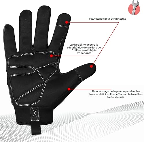 SAWANS Safety Work Gloves Gardening Working Gloves Mens Women Mechanic Construction Utility Flexible Padded Palm Protection Touch Screen Breathable Builder Multi-Functional (L, Black/Grey) - 2
