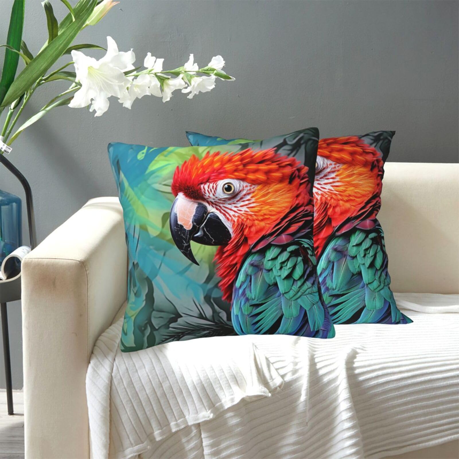 FekiLoot Decorative Throw Pillow Covers Modern Farmhouse Pillowcase Double Sided Cozy Cushion Cover for Sofa Couch Bed 20"X20" Colorful Parrot