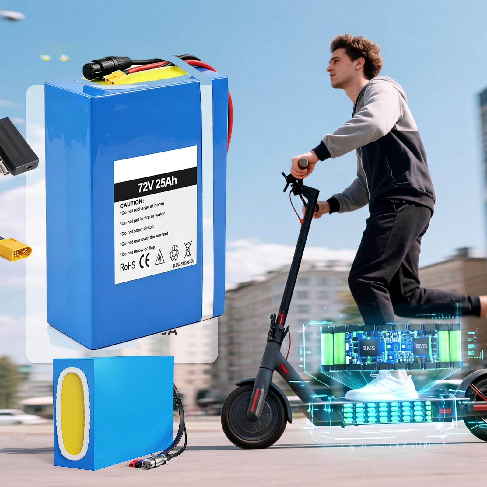 Batterie au Lithium 60V 25 Ah pour vélo électrique 2000w 2500W | Batterie avec un chargeur rapide 3A - Batterie pour trottinette électrique tricycle électrique fauteuil roulant