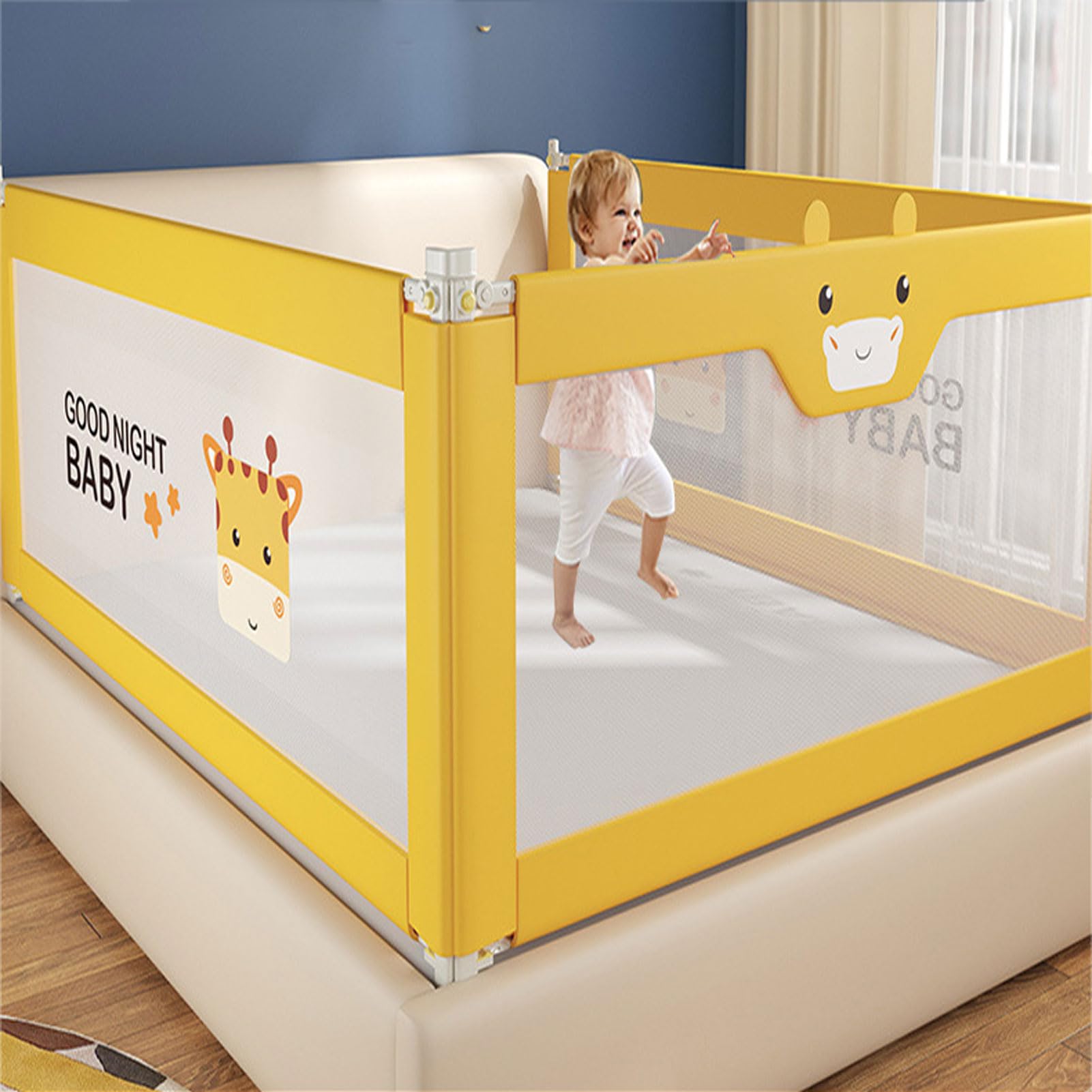 Barandilla de Cama portátil, Protector de Cama para niños y bebés, Altura Ajustable de 68 a 93 cm, barandilla de Cama Plegable y portátil para Viajes, barandilla de Seguridad para