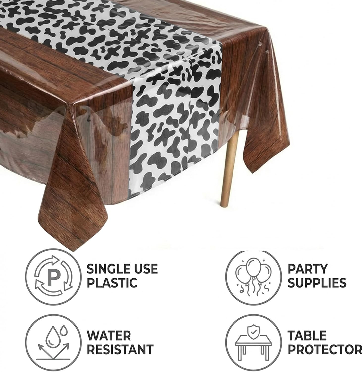 14 Pcs 54 x 108 Inch Cow Print Table Cloth Highland Rustic Plastic Tablecloth My First Rodeo Decor Western Table Cloth for Cowboy Cowgirl Animal Party Christmas Farm(Dark Khaki Pattern)