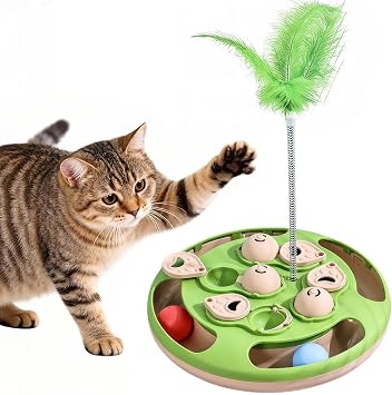 Cat Puzzle Feeder Toys,Indoor Interactive Cat Treat Dispenser with Cat BallsGreen