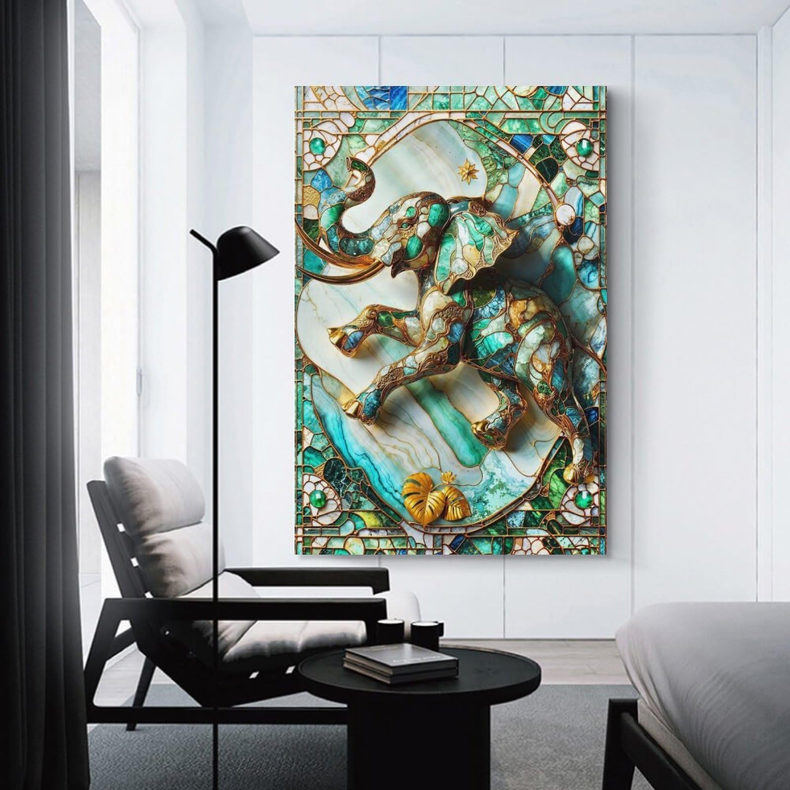 Junmoney Abstract Elephant Kintsugi Canvas Art Print 24x36inch(60x90cm), for Gallery Wall Layouts in Home Or Office, Decorative Artwork with Flexible Styling