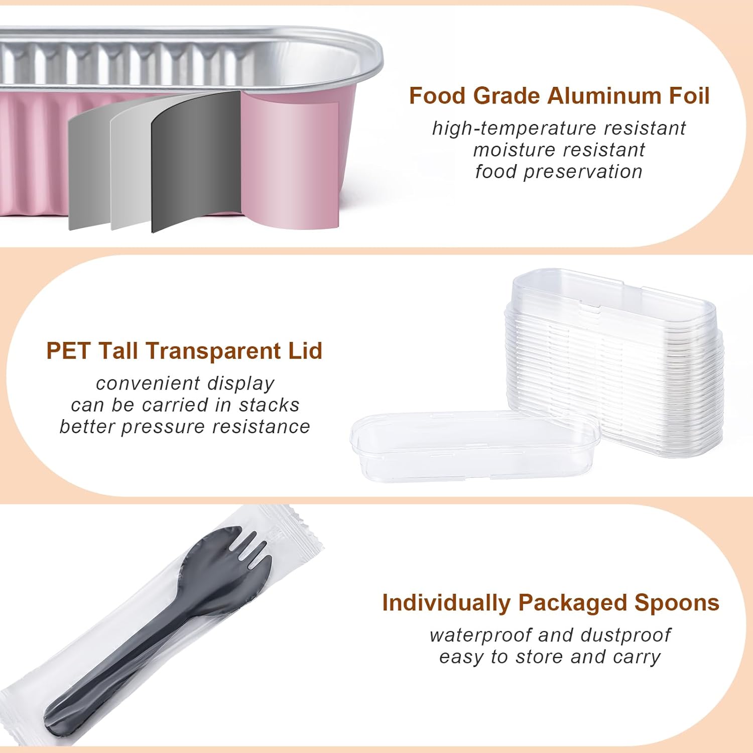 25 Pack Mini Cake Pans with Lids and Spoons, Small Aluminum Foil Loaf Pans, Rectangular Baking Containers for Party and Picnics, 6.8oz (Pink) - Image 3