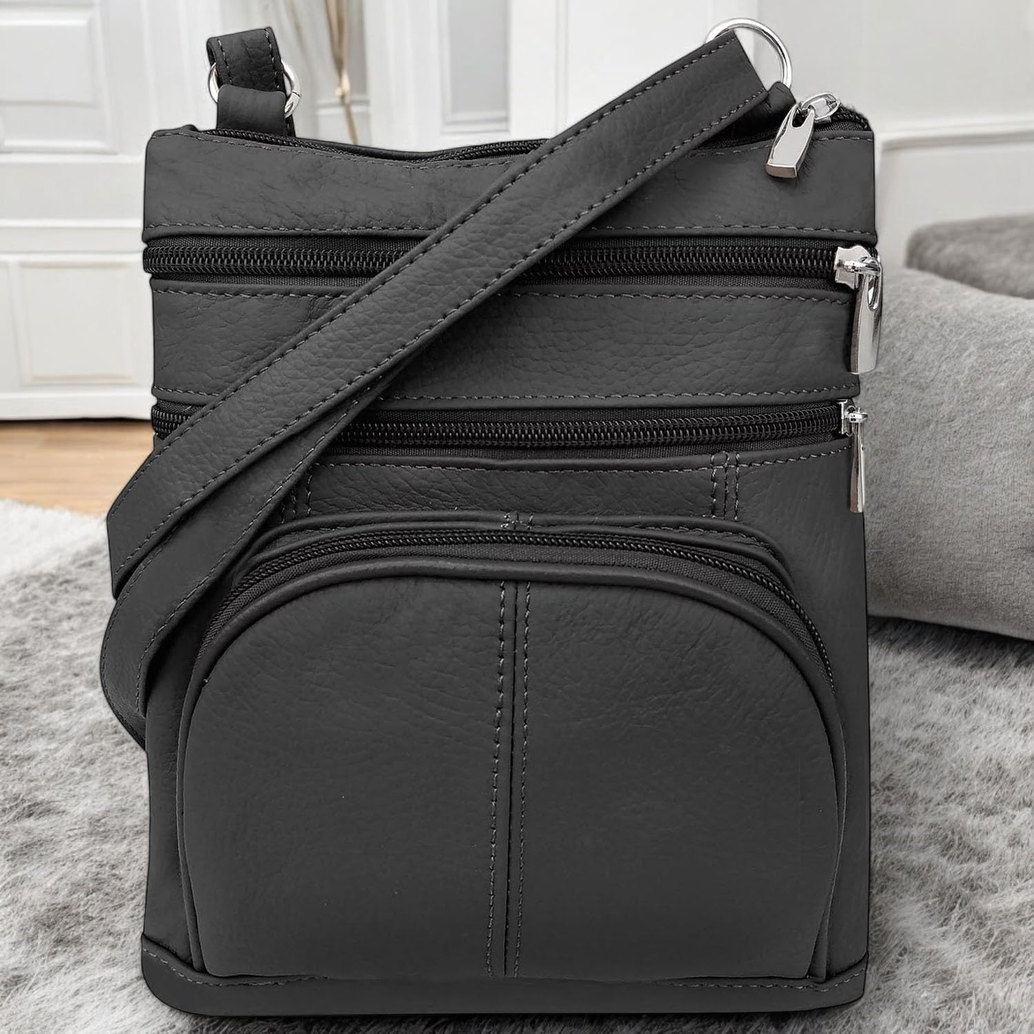 Silver Fever Women’s RFID-Blocking Crossbody Shoulder Bag - Top Grain Leather, Adjustable Strap, Multiple Pockets - Image 2