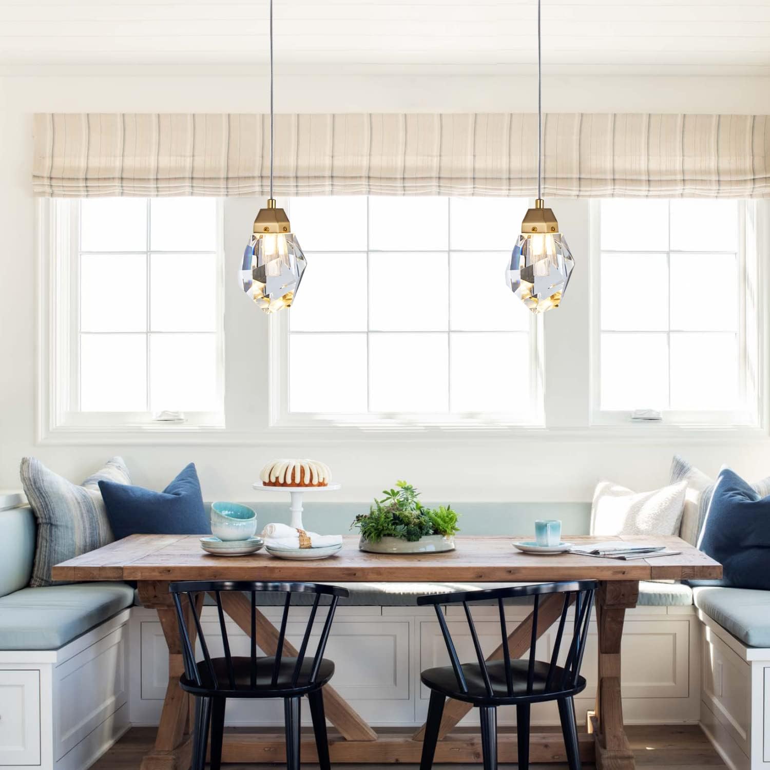 1-Light Diamond Crystal Pendant Light, Mini Ceiling Hanging Light in Gold Brushed Brass Finish Prism Crystal Color Changing Led Hanging Light for Kitchen Island Bathroom Bedroom Bar