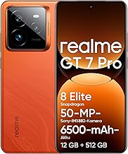 realme GT 7 Pro 5G Smartphone 12+512GB, Snapdragon 8 Elite Processor, AI Ultra Clear Snap Camera, 6.78 Inch 120Hz Display RealWorld Eco, 6500mAh Battery, IP69, Android 15, Orange (No Adapter)