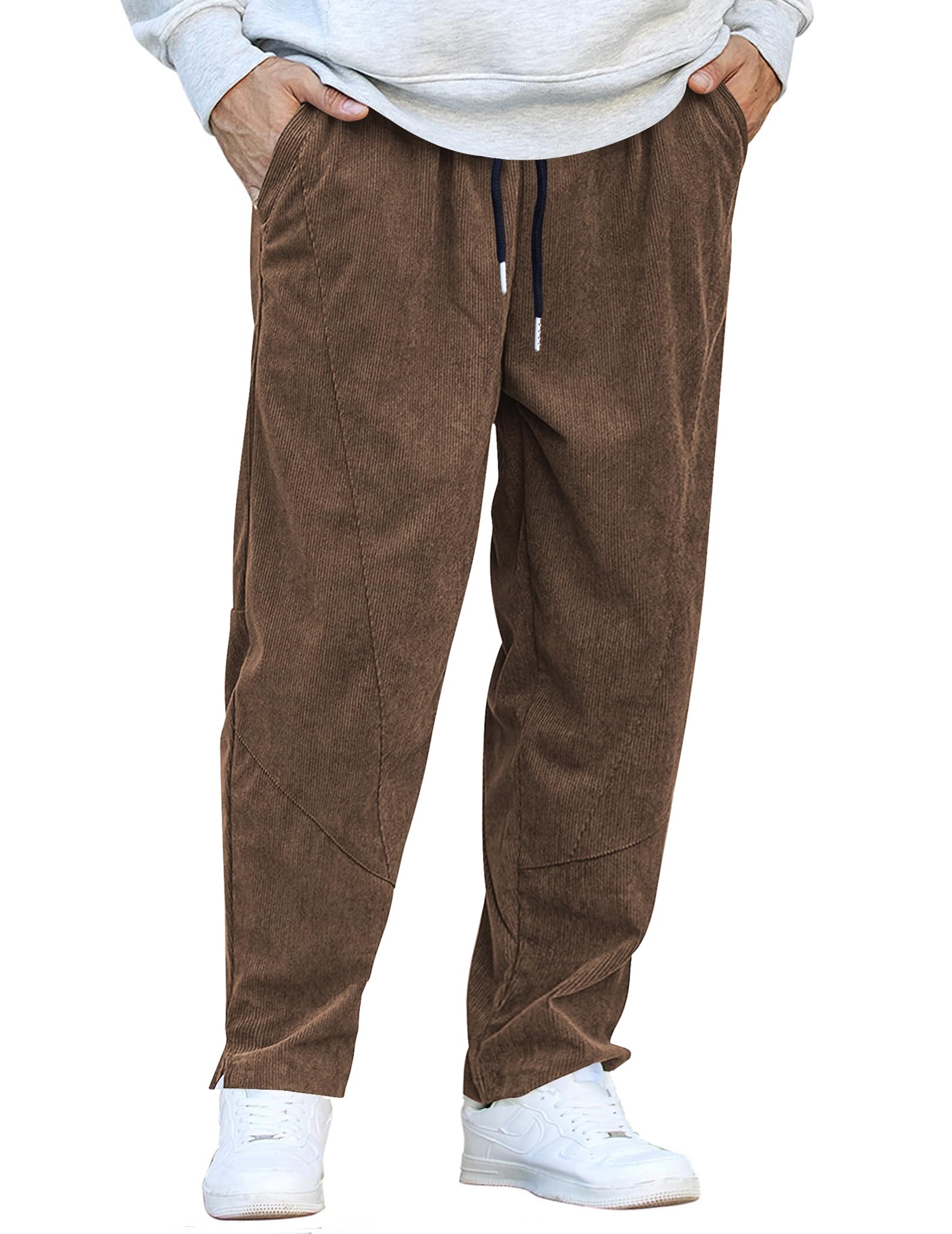 COOFANDY Mens Casual Corduroy Pants Elastic Waist Drawstring