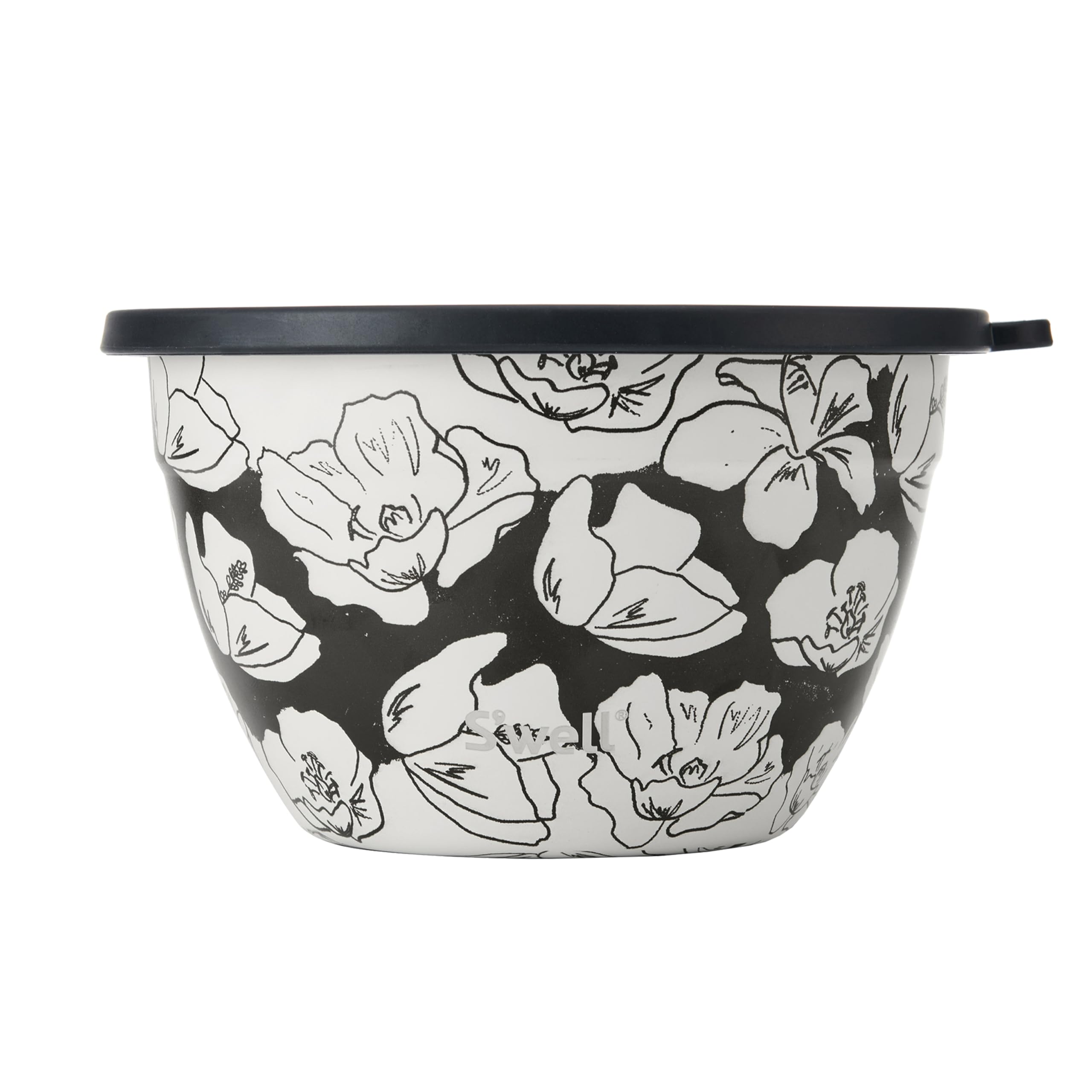 S'well Stainless Steel Salad Bowl Kit - 1.9 Litre, Charcoal Bloom - Comes with 60ml Condiment Container and Removable Tray for Organisation - Leakproof, Easy to Clean, Dishwasher Safe