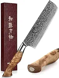 HEZHEN Faca Nakiri de 18 cm Japonesa de Aço de Alto Carbono - Faca de Cozinha Super Durável - 67 Camadas de Lâmina Afiada de Aço Damasco - Design Ergonômico para Cabo de Madeira de Sicômoro