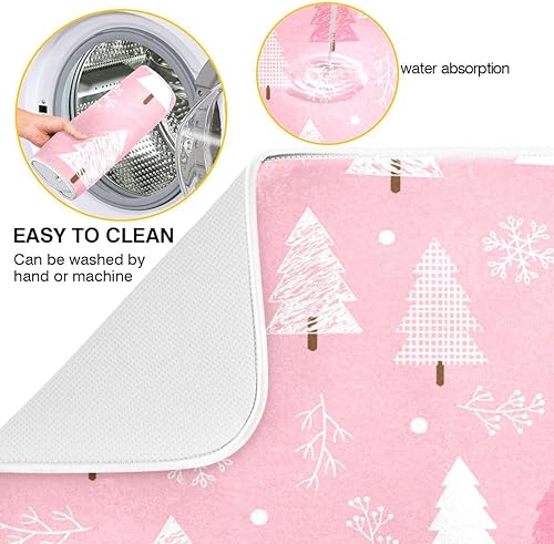 Miniatura 2 de Tapete de secado de platos rosa para árbol de Navidad para cocina, tapete de secado de microfibra de copos de nieve, absorbente y reversible, tapete
