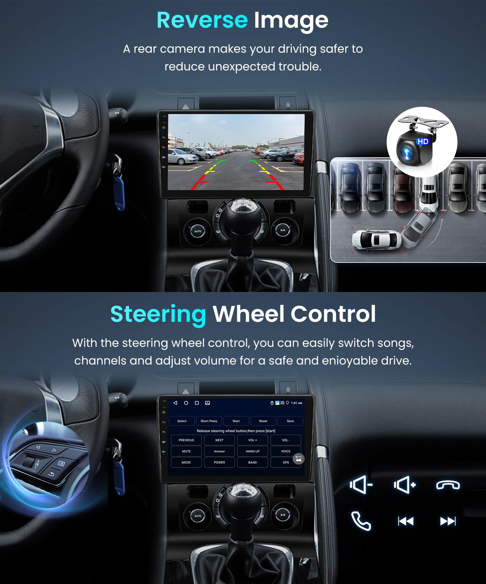 4G+64G Android Autoradio pour Peugeot 3008 5008 2009-2016 Carplay sans Fil 9 Pouces Radio avec Android Auto Mirror Link GPS Navi Bluetooth WiFi/FM/RDS/EQ/SWC/USB Commandes au Volant Caméra Recul