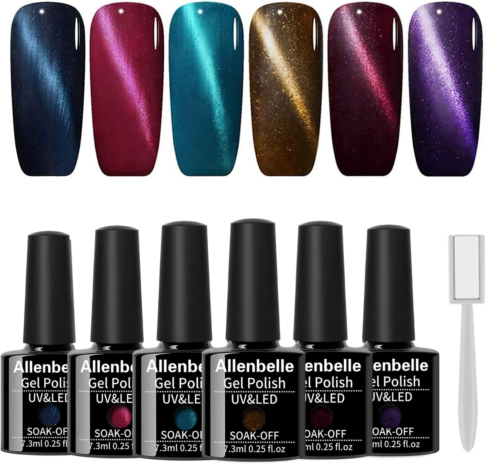 Allenbelle Cat Eye Gel Nail Polish Magnetic Gel Nail Polish Soak Off UV LED Nail Art Varnish Manicure Gift Set (With Magnetic As Gift,7.3Ml) (001)