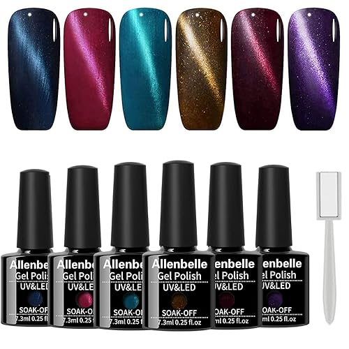 Allenbelle Esmalte de uñas de gel con imán de ojo de gato, esmalte de uñas de gel mágico UV para remojar (con magetic como regalo, 0.2fl oz) (001)