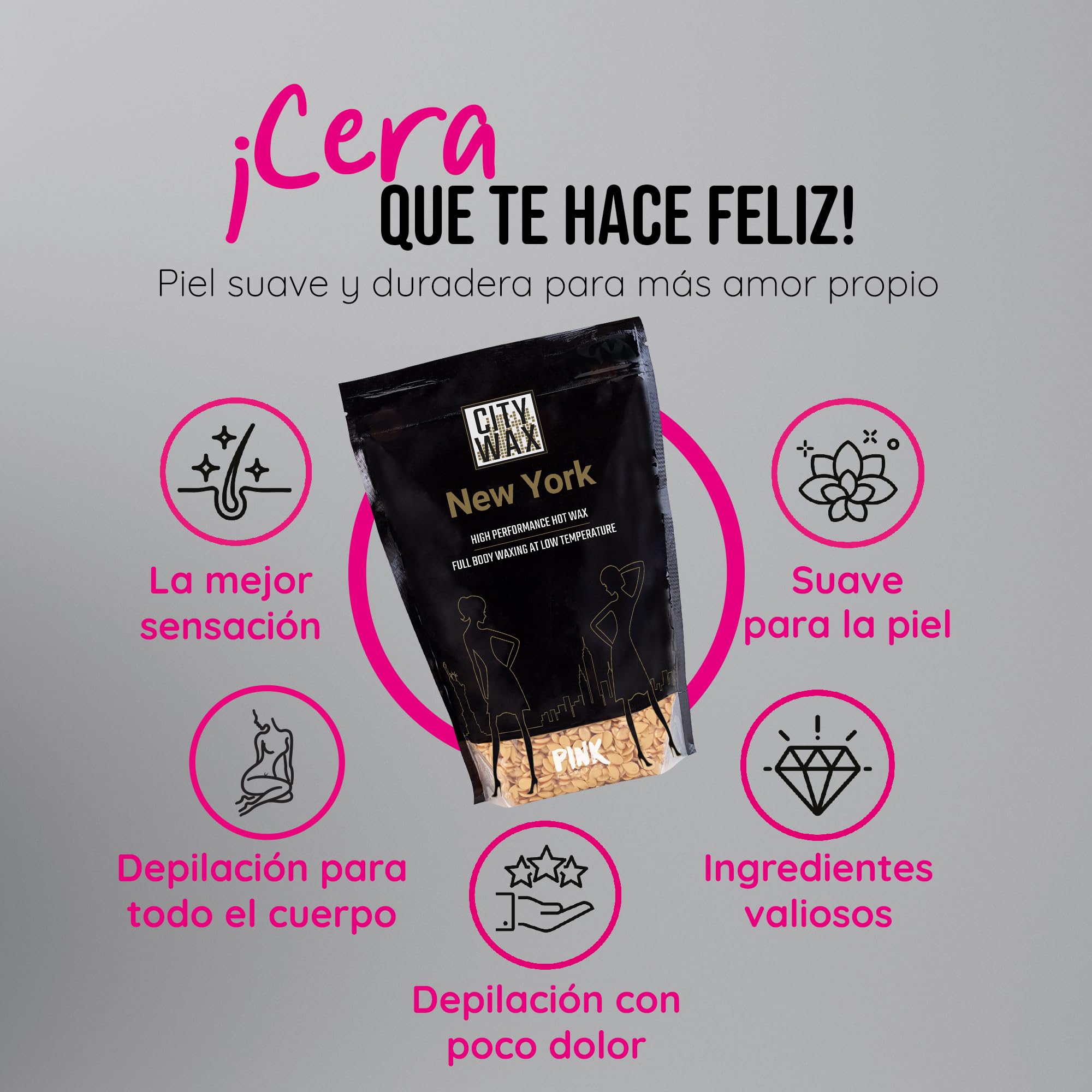 NEW YORK CITY WAX Cera para depilación 1kg - Depilación suave de cuerpo completo a partir de 2 mm de longitud de cabello con perlas de cera de calidad profesional - Frijoles de cera - Bikini brasileño