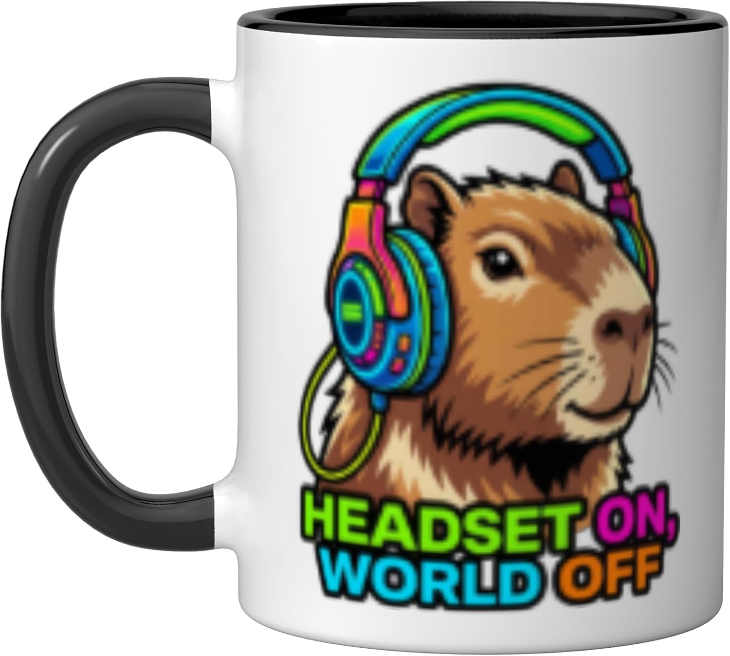 Capybara Headphones Meme Headset On World Off Ceramic Mug, Red/White, 15oz image 4