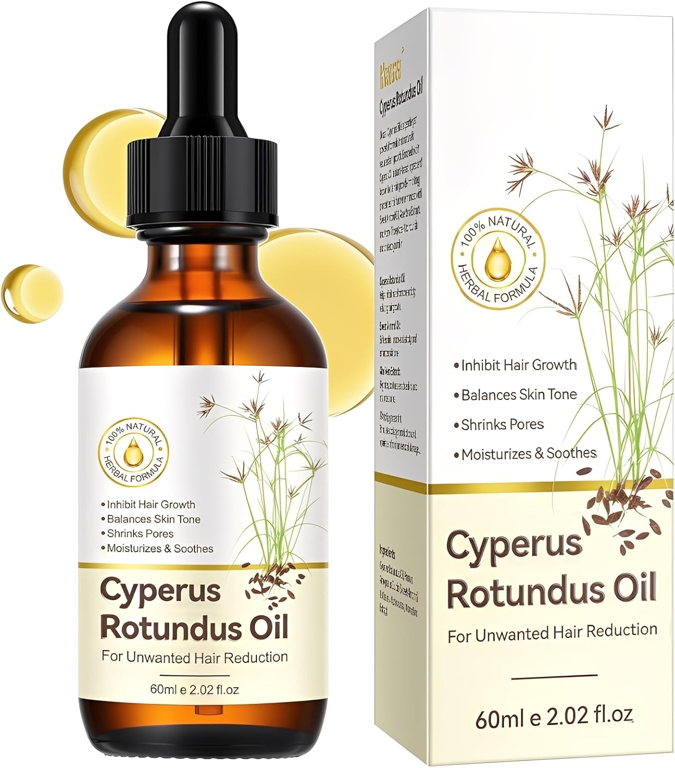 Cyperus Rotundus Oil, Cyprus Rotundus Oil for Hair Removal, Soothing & Brightening, Suitable for Face, Arms, Bikini Line - For Men & Women (2 Fl Oz) (1)