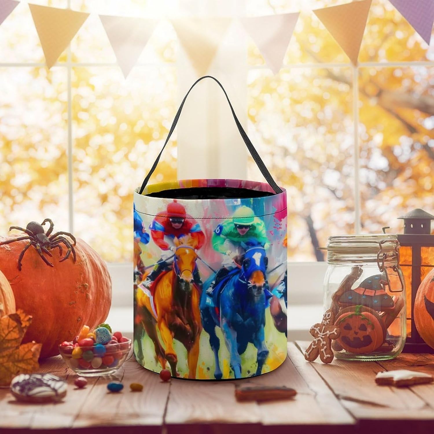 Colorful Horse Racing Candy Bag Halloween Treat Goody Bags Party Basket Handbag Holiday Decor
