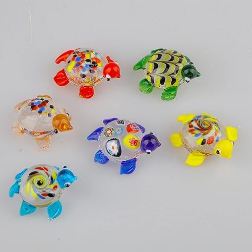 Miniatura 4 de vskikris 6pcs hecho a mano soplado a mano arte arte tortuga tortuga tortuga escultura miniatura de cristal tortuga decoración animales animales
