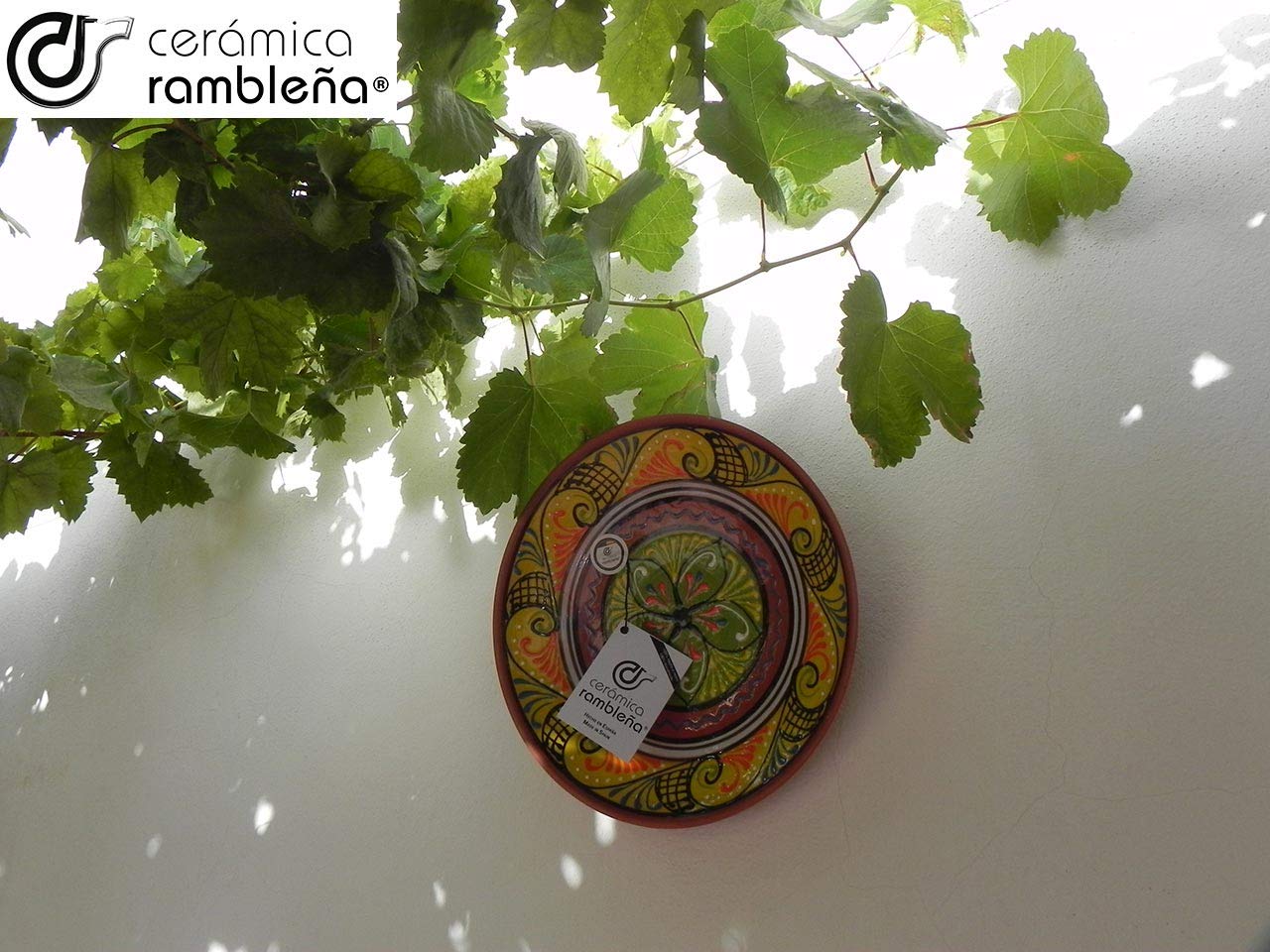 Piatto decorativo da parete in ceramica fatto a mano 35x35x6 cm Giallo Bianco Verde