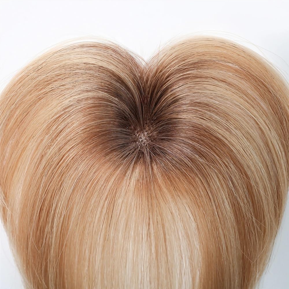 Pony Echthaar Topper mit Pony für Frauen 3D Luftig für Haarausfall 25 cm Frisur (Dark Brown)