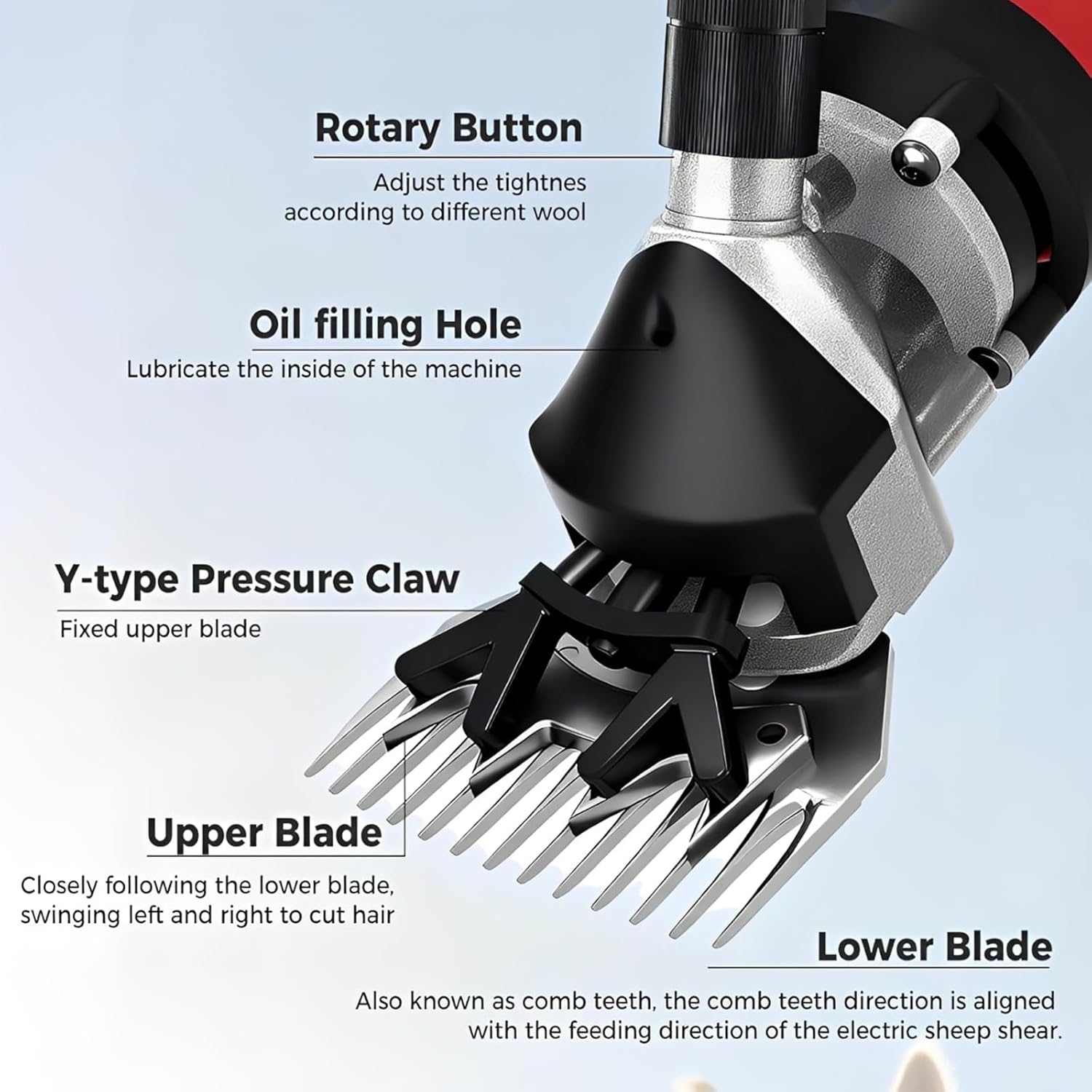 Portable Electric Sheep Shears, 2800RPM Electric Horse Clippers, with 6 Speed, for Shaving Fur Wool in Sheep (Red)