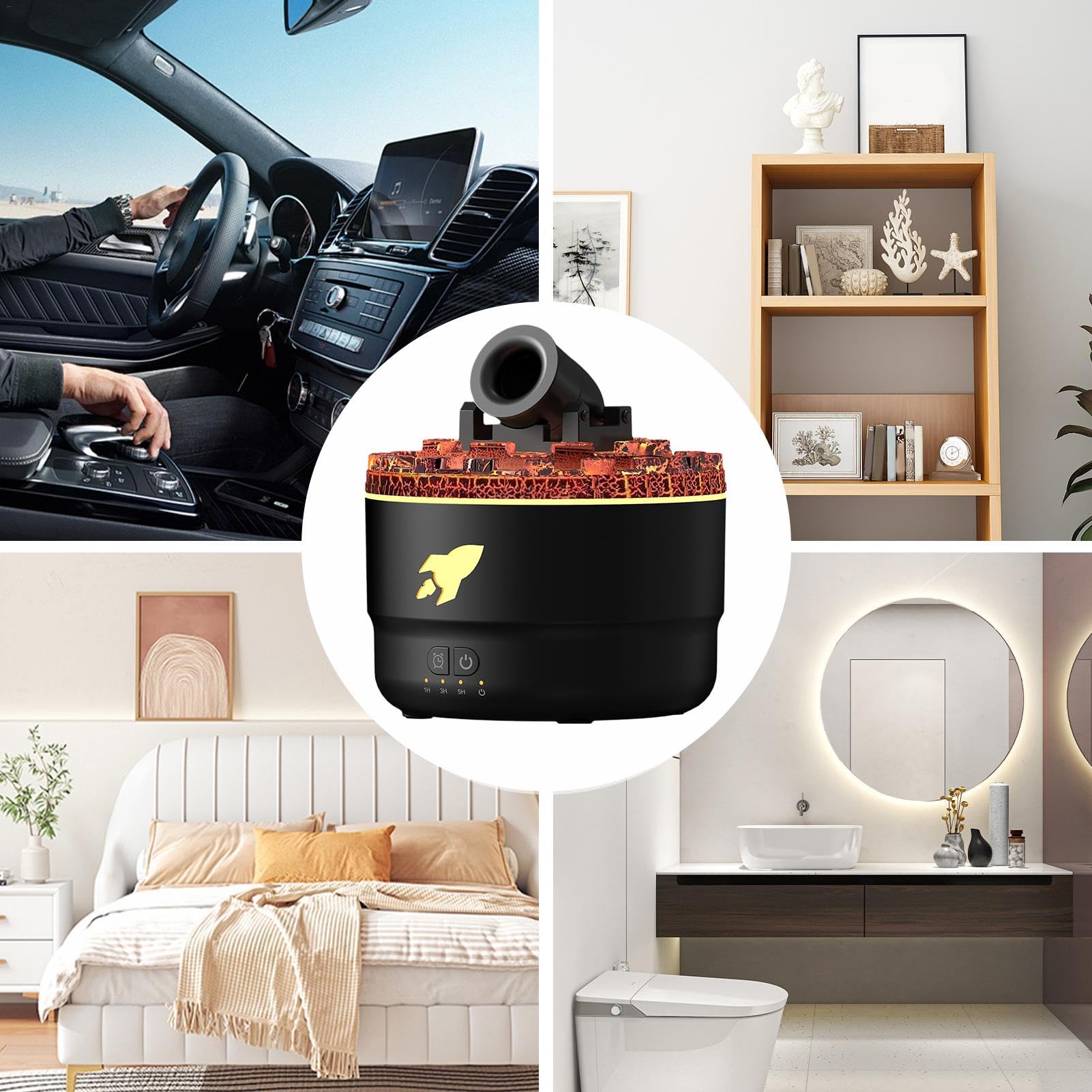 Ultradźwiękowy dyfuzor olejowy, domowy dyfuzor zapachowy, dyfuzor do aromaterapii wieżyczki, dyfuzor zapachowy olejowy zasilany przez USB, 7 kolorami światła wulkanu, timer i automatyczne wyłączanie