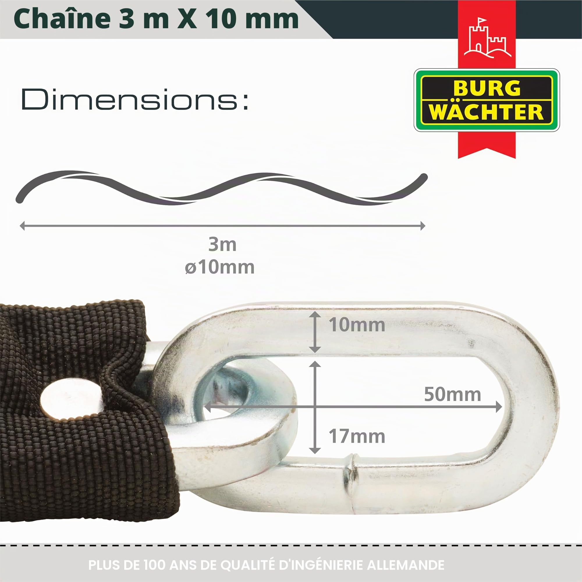 Burg-Wachter GKM 10/300 Sold Secure Chaîne 3 m