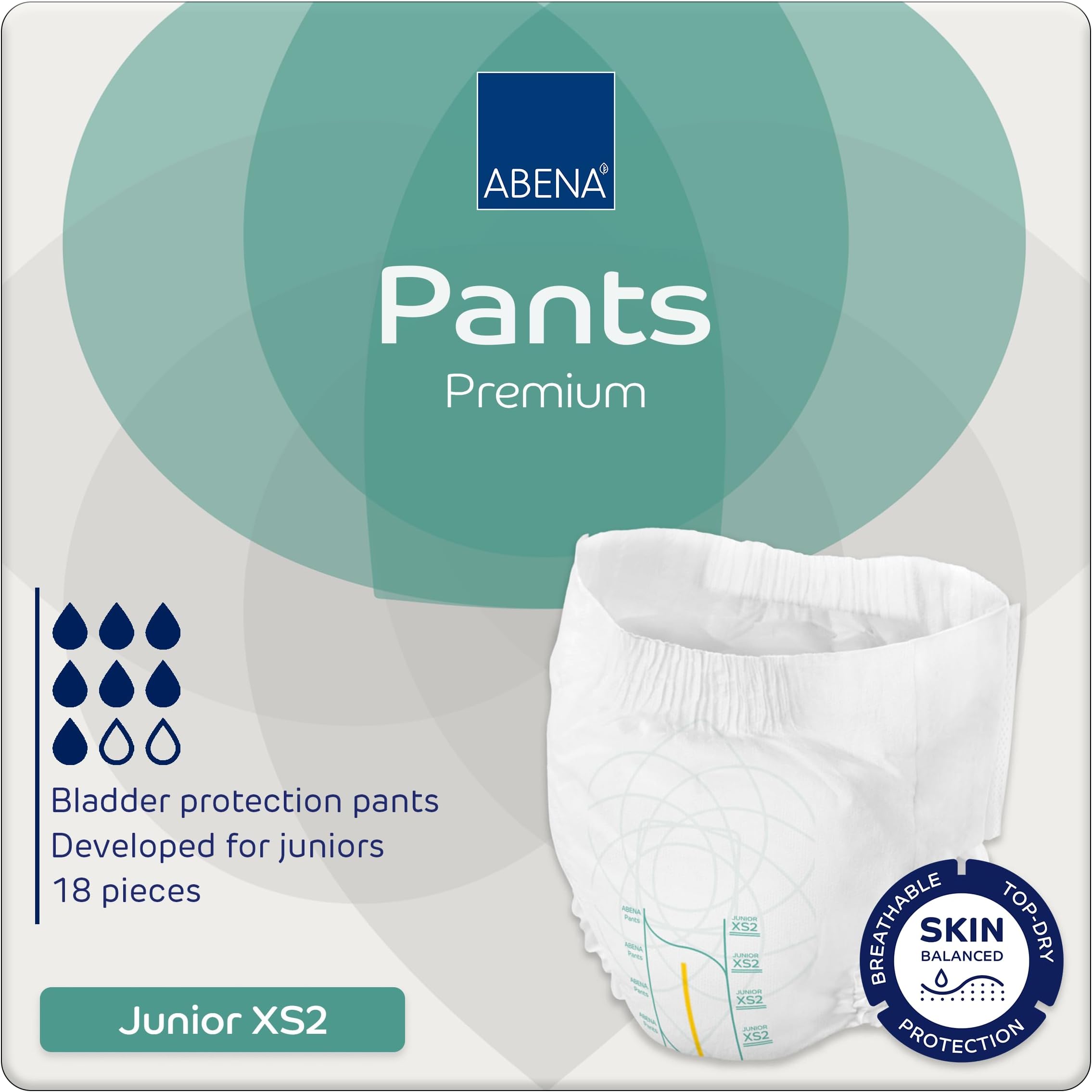 Abena XS2 Junior Nappy Pants, Eco-Labelled Nappy Pants with Enhanced Leakage Protection, Fast Absorption & Breathable Comfort โ Size 7 (Age 5โ15, 55โ80 cm Waist), 14 Pack