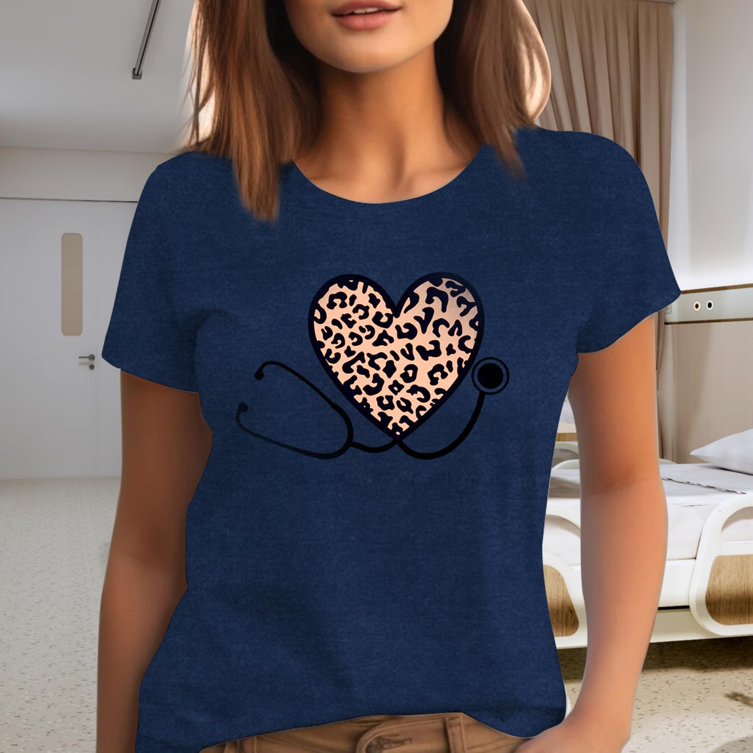 Nurse Shirts for Women School Nurse Stethoscope Heart Print Tshirt Nursing Week Tee Tops - Image 4