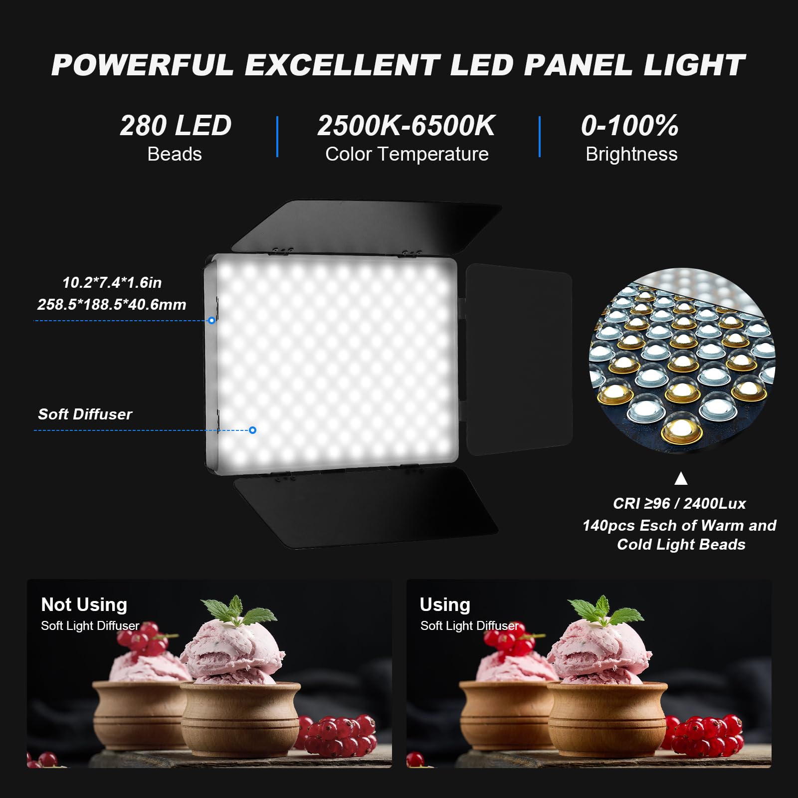 Soonpho 2-Pack Iluminación de Panel LED Luz Video y Soporte Kit Barn Door 2800-6500K Regulable 20W de luz de iluminación de Estudio de fotografía con 1,6 m de trípode y Soporte de teléfono móvil