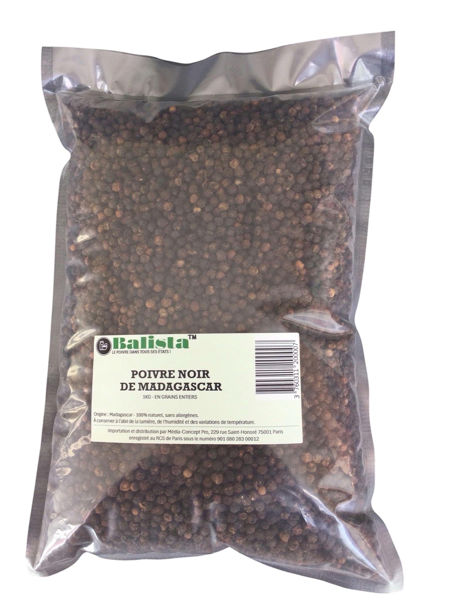 Poivre noir en grains de Madagascar 1 kg – Qualité professionnelle – Grains entiers 100% naturels – Usage restauration & cuisine – Balista
